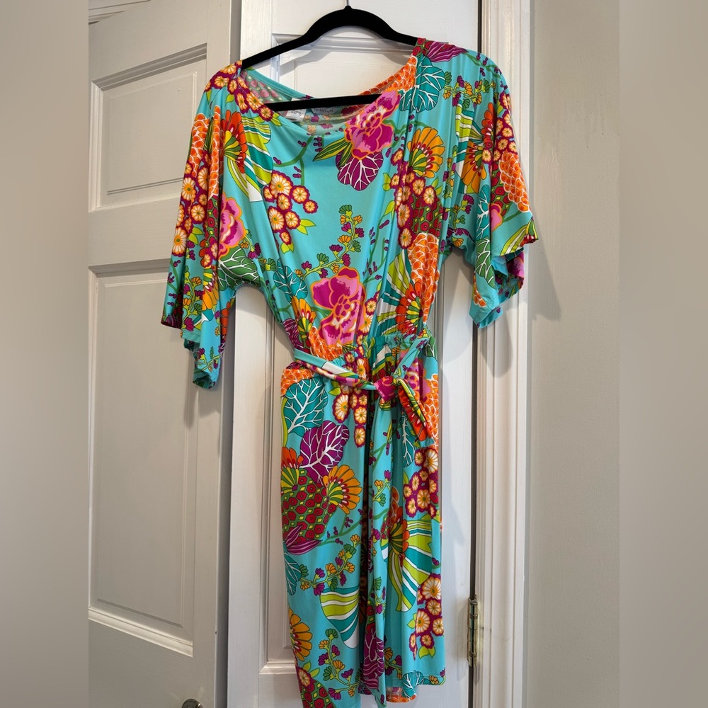 Trina Turk Pink and Orange Sundress with 3/4 Dolman Sleeves